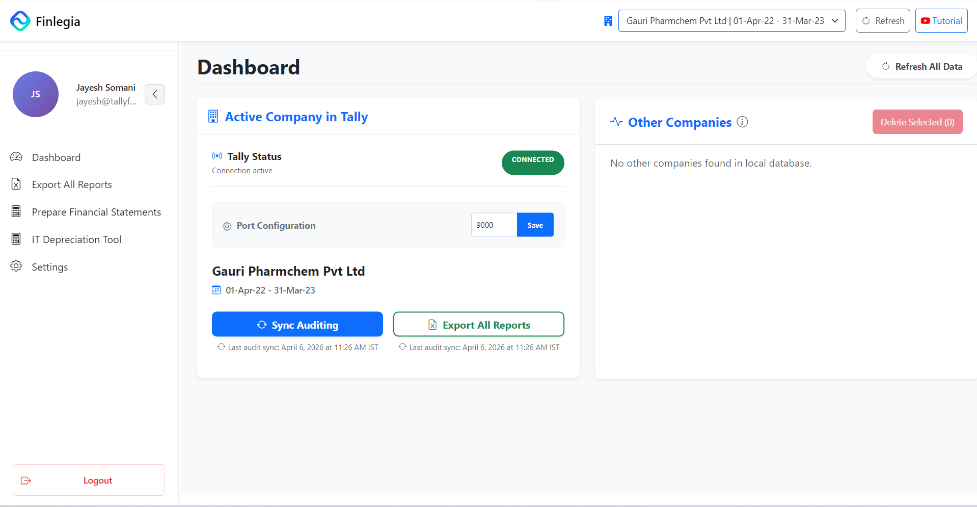 Finlegia dashboard